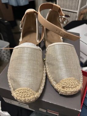 Style & Co. Beige Woven Espadrille Ankle-Strap Flats